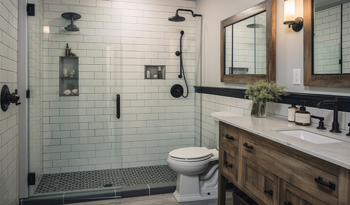 Bathroom Remodel With New Water Heater Installed By A Professional Contractor
